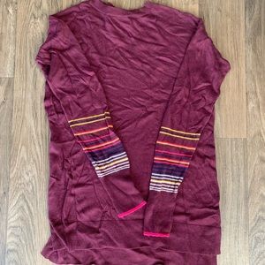 A New Day burgundy with striped sleeve,  raglan style sweater, size small.